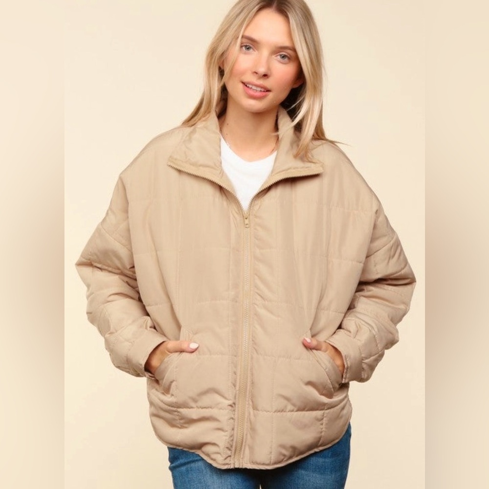 HAPTICS High Neck Zip Up Puffer Jacket With Pocket